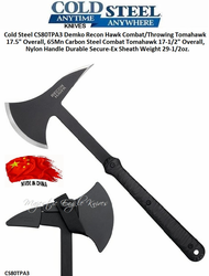 Cold Steel CS80TPA3 24oz Demko Recon Hawk Combat/Throwing Tomahawk 17-1/2" Overall, 65Mn Carbon Steel, Secure-Ex Sheath