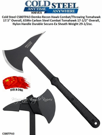 Cold Steel CS80TPA3 24oz Demko Recon Hawk Combat/Throwing Tomahawk 17-1/2" Overall, 65Mn Carbon Steel, Secure-Ex Sheath