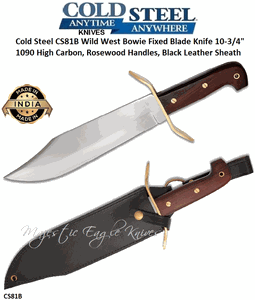 Cold Steel CS81B Wild West Bowie Fixed Blade Knife 10.75" 1090 High Carbon, Rosewood Handles, Black Leather Sheath