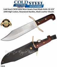 Cold Steel CS81B Wild West Bowie Fixed Blade Knife 10.75" 1090 High Carbon, Rosewood Handles, Black Leather Sheath