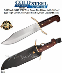 Cold Steel CS81B Wild West Bowie Fixed Blade Knife 10.75" 1090 High Carbon, Rosewood Handles, Black Leather Sheath