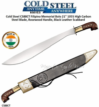 Cold Steel CS88CT Filipino Memorial Bolo Sword 21" 1055 High Carbon Steel Blade, Rosewood Handle, Black Leather Scabbard