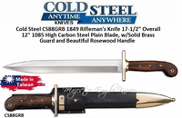 Cold Steel CS88GRB 1849 Rifleman's Knife 17-1/2" Overall 12" 1085 High Carbon Steel Plain Blade, w/Solid Brass Guard and Beautiful Rosewood Handle
