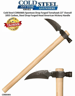 Cold Steel CS90AWA Spontoon Drop Forged Tomahawk 22" Overall 1055 Carbon, Steel Drop-Forged Head American Hickory Handle Cold Steel CS90AWA Spontoon Drop Forged Tomahawk 22" Overall 1055 Carbon, Steel Drop-Forged Head American Hickory Handle