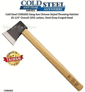 Cold Steel CS90AXG Axe Gang Chinese Styled Hatchet 20-1/4" Overall 1055 carbon, Steel Drop-Forged Head American Hickory Handle