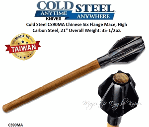 Cold Steel CS90MA Chinese Six Flange Mace, 1055 High Carbon Steel, 21" Overall Weight: 35-1/2oz. hardwood handle