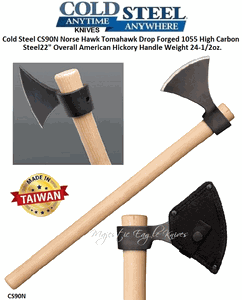 Cold Steel CS90N Norse Hawk Tomahawk Drop Forged 1055 Carbon 22" Overall American Hickory Handle Weight 24-1/2oz.
