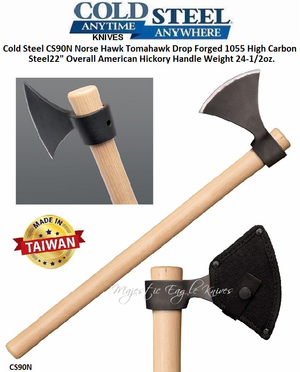 Cold Steel CS90N Norse Hawk Tomahawk Drop Forged 1055 Carbon 22" Overall American Hickory Handle Weight 24-1/2oz. Cold Steel CS90N Norse Hawk Tomahawk Drop Forged 1055 Carbon 22" Overall American Hickory Handle Weight 24-1/2oz.