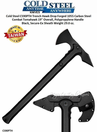 Cold Steel CS90PTH Trench Hawk Drop Forged 1055 Carbon Steel Combat Tomahawk 19" Overall, Polypropylene Handle Black, Secure-Ex Sheath Weight 29.0 oz.