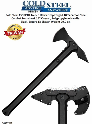 Cold Steel CS90PTH Trench Hawk Drop Forged 1055 Carbon Steel Combat Tomahawk 19" Overall, Polypropylene Handle Black, Secure-Ex Sheath Weight 29.0 oz.