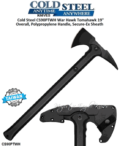Cold Steel CS90PTWH War Hawk Tomahawk Drop Forged 1055 Carbon Steel 19" Overall, Polypropylene Handle, Durable Secure-Ex Sheath
