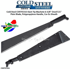 Cold Steel CS97ST21S Slant Tip Machete 26-5/8" Overall 21" 1055 Carbon Steel w/ Black Baked on Anti Rust Matte Finish Plain Blade, Polypropylene Handle, Cor-Ex Sheath