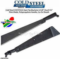 Cold Steel CS97ST21S Slant Tip Machete 26-5/8" Overall 21" 1055 Carbon Steel w/ Black Baked on Anti Rust Matte Finish Plain Blade, Polypropylene Handle, Cor-Ex Sheath