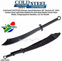Cold Steel CS97TCHS Chinese Sword Machete 38" Overall 24" 1055 Carbon Steel w/Black Baked-On Anti-Rust Matte Finish Plain Blade, Polypropylene Handles, Cor-Ex Sheath