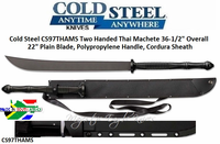 Cold Steel CS97THAMS Two Handed Thai Machete 36-1/2" Overall 22" Plain Blade, Polypropylene Handle, Cordura Sheath