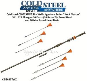 Cold Steel CSB625TWZ Tim Wells Signature Series "Slock Master" 5 Ft .625 Blowgun 30 Darts (20 Razor Tip Broad Head and 10 Mini Broad Head Darts)