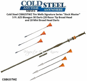 Cold Steel CSB625TWZ Tim Wells Signature Series "Slock Master" 5 Ft .625 Blowgun 30 Darts (20 Razor Tip Broad Head and 10 Mini Broad Head Darts)