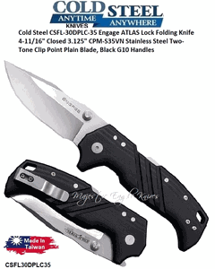 Cold Steel CSFL30DPLC-35 Engage ATLAS Lock Folding Knife 4-5/8" Closed 3-1/4" S35VN Two-Tone Clip Point Blade, Black G10 Handles