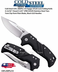 Cold Steel CSFL30DPLC-35 Engage ATLAS Lock Folding Knife 4-5/8" Closed 3-1/4" S35VN Two-Tone Clip Point Blade, Black G10 Handles