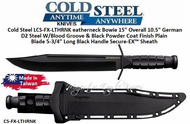 Cold Steel CSFXFLTHRNK Lynn Thompson Leatherneck Bowie 15-1/4" Overall 10-1/2" Blade German D2 Steel W/Blood Groove & Stone Finish 5-3/4" Long OD Green Handle Secure-EX� Sheath SERIALIZED 