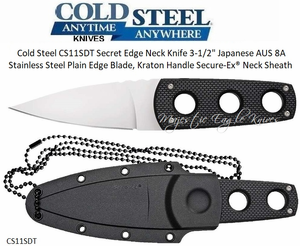 Cold Steel Cutlery CS11SDT Secret Edge Neck Knife 3-1/2" Japanese AUS 8A Stainless Steel Plain Edge Blade, Kraton Handle Secure-Ex® Neck Sheath Cold Steel Cutlery CS11SDT Secret Edge Neck Knife 3-1/2" Japanese AUS 8A Stainless Steel Plain Edge Blade, Kraton Handle Secure-Ex® Neck Sheath