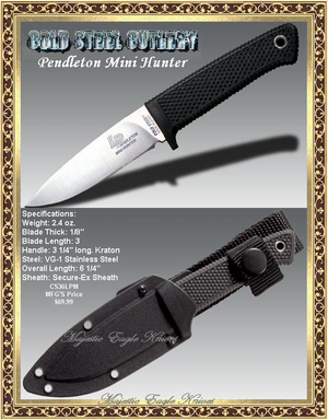 Cold Steel Cutlery CS36LPM Pendleton Mini Hunter Knife W/Pouch-Style Cor-Ex Sheath