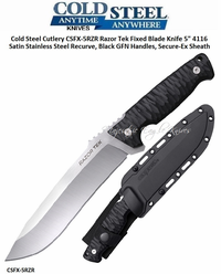 Cold Steel Cutlery CSFX-5RZR Razor Tek Fixed Blade Knife 5" 4116 Satin Stainless Steel Recurve, Black GFN Handles, Secure-Ex Sheath 