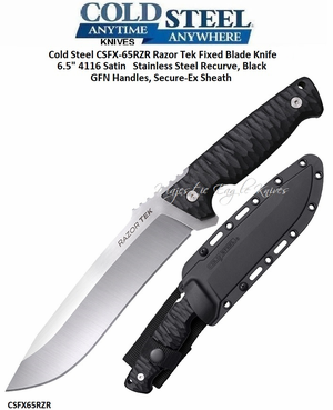 Cold Steel Cutlery CSFX-65RZR Razor Tek Fixed Blade Knife 6-1/2" 4116 Satin Stainless Steel Recurve, Black GFN Handles, Secure-Ex Sheath Cold Steel Cutlery CSFX-65RZR Razor Tek Fixed Blade Knife 6-1/2" 4116 Satin Stainless Steel Recurve, Black GFN Handles, Secure-Ex Sheath