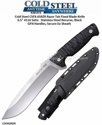 Cold Steel Cutlery CSFX-65RZR Razor Tek Fixed Blade Knife 6-1/2" 4116 Satin Stainless Steel Recurve, Black GFN Handles, Secure-Ex Sheath 