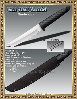 Cold Steel Cutlery Presents CS20T Tanto Lite Knife W/Pouch-Style Cor-Ex Sheath Cold Steel Cutlery Presents CS20T Tanto Lite Knife W/Pouch-Style Cor-Ex Sheath