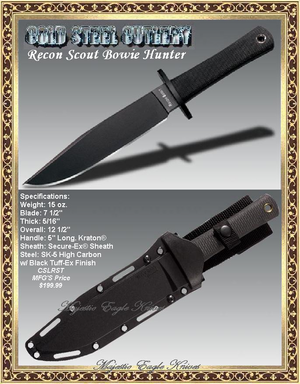 Cold Steel Cutlery Presents CS39LRST The Black Recon Scout Bowie Hunter & Sheath