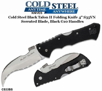  Cold Steel Knives CS22BS Black Talon II Folding Knife 4" S35VN Serrated Blade, Black G10 Handles