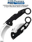 Cold Steel Knives CS22C Tiger Claw Karambit Folding Knife 3" S35VN Plain Blade, Black G10 Handles
