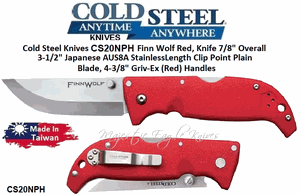 Cold Steel Knives CS20NPH Finn Wolf Folding Knife 3-1/2" Japanese AUS-8 Stainless Steel Plain Blade, Red Griv-Ex Handles