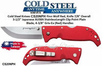 Cold Steel Knives CS20NPH Finn Wolf Folding Knife 3-1/2" Japanese AUS-8 Stainless Steel Plain Blade, Red Griv-Ex Handles