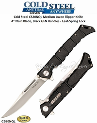 Cold Steel Knives Cold Steel CS20NQL Medium Luzon Flipper Knife 4" Plain Blade, Black GFN Handles - Leaf-Spring Lock