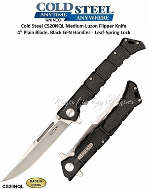 Cold Steel Knives Cold Steel CS20NQL Medium Luzon Flipper Knife 4" Plain Blade, Black GFN Handles - Leaf-Spring Lock