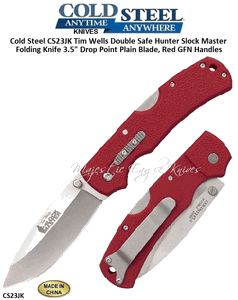 Cold Steel Knives Cold Steel CS23JK Tim Wells Double Safe Hunter Slock Master Folding Knife 3.5" Drop Point Plain Blade, Red GFN Handles  