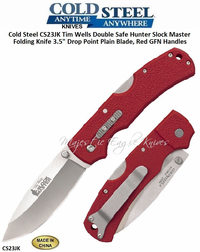 Cold Steel Knives Cold Steel CS23JK Tim Wells Double Safe Hunter Slock Master Folding Knife 3.5" Drop Point Plain Blade, Red GFN Handles  
