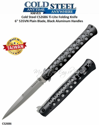 Cold Steel Knives Cold Steel CS26B6 Ti-Lite Folding Knife 6" S35VN Plain Blade, Black Aluminum Handles  