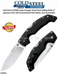 Cold Steel Knives Cold Steel CS29AB Large Voyager Drop Point Folding Knife 4" Japanese AUS-10A Stonewashed Plain Blade, Griv-Ex Handles