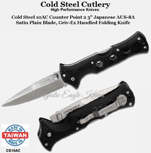 Cold Steel Knives CS10AC Cold Steel 10AC Counter Point 2 3" Japanese AUS-8A Satin Plain Blade, Griv-Ex Handled Folding Knife 