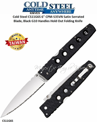 Cold Steel Knives CS11G6S Hold Out Folding Knife 6" CPM-S35VN Satin Serrated Blade, Black G10 Handles