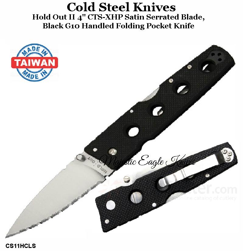 Cold Steel Knives CS11HCLS Hold Out II 4" CTSXHP Satin Serrated Blade