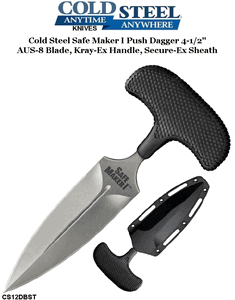 Cold Steel Knives CS12DBST Cold Steel Safe Maker I Push Dagger 4-1/2" AUS-8 Blade, Kray-Ex Handle, Secure-Ex Sheath 