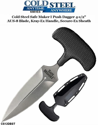 Cold Steel Knives CS12DBST Cold Steel Safe Maker I Push Dagger 4-1/2" AUS-8 Blade, Kray-Ex Handle, Secure-Ex Sheath 