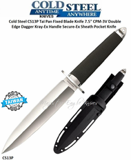 Cold Steel Knives CS13P Tai Pan Fixed Blade Knife 7-1/2" CPM-3V Double Edge Dagger Kray-Ex Handle Secure-Ex Sheath Pocket Knife