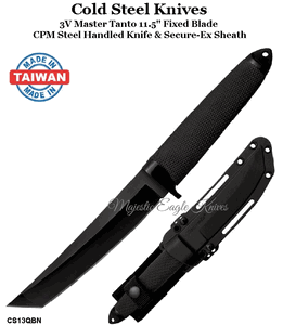 Cold Steel Knives CS13QBN 3V Master Tanto 11.5" Fixed Plain Blade CPM Steel Handled Knife & Secure-Ex Sheath