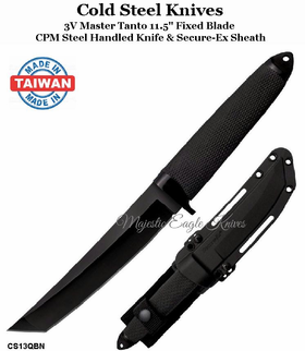 Cold Steel Knives CS13QBN 3V Master Tanto 11.5" Fixed Plain Blade CPM Steel Handled Knife & Secure-Ex Sheath