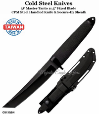 Cold Steel Knives CS13QBN 3V Master Tanto 11.5" Fixed Plain Blade CPM Steel Handled Knife & Secure-Ex Sheath